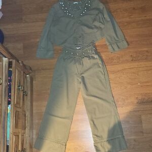 Women's Olive Green Embellished Jumpsuit I Timates